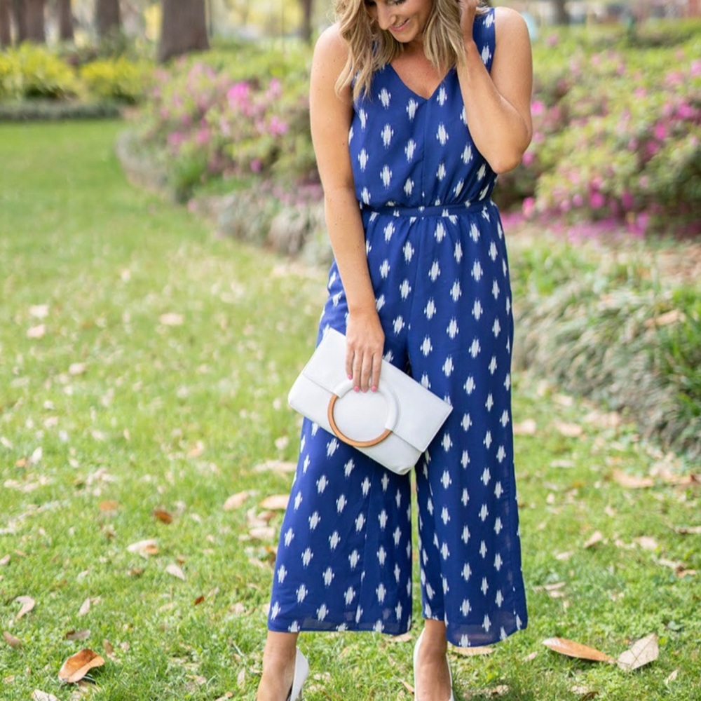 Navy and White Ikat Gibson Jumpsuit